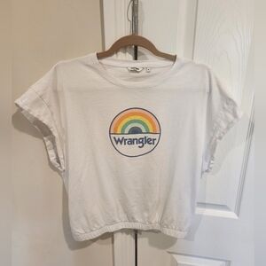 Wrangler Cropped Rainbow Tee, White, Size Medium